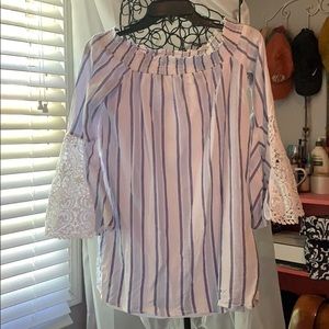 Off the shoulder shift dress with bell sleeves